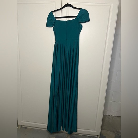 Faeriesty Teal Off the Shoulder High Slit Evening Gown - Picture 8 of 12